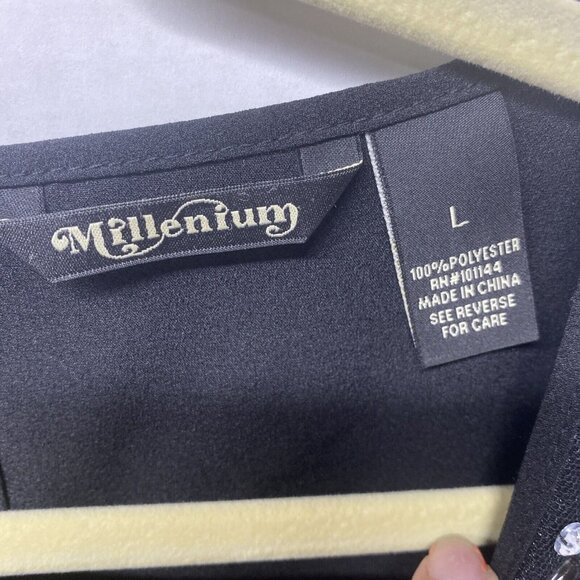 Millenium Womens Blouse Large Black, Beaded & Lace Embellished Business Office - Picture 5 of 9